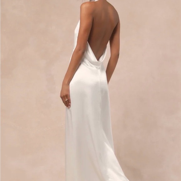 Lulu's Meliana White Satin Halter Backless Maxi Dress - Picture 5 of 5